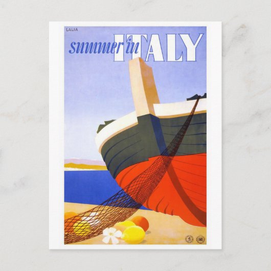 「Summer in Italy」ヴィンテージ旅行ポスター ポストカード (正面)