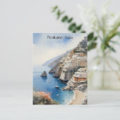 Summer in Positano Italy Watercolor Illustration ポストカード (スタンド正面)