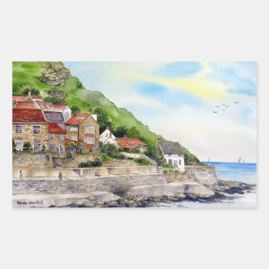 Summer in Runswick Bay England Farida Greenfield 長方形シール (正面)