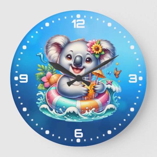 Summer Koala Sublimation Clipart-97702 ラージ壁時計 (正面)
