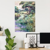 Summer Landscape Watercolor  ポスター (ホームオフィス)