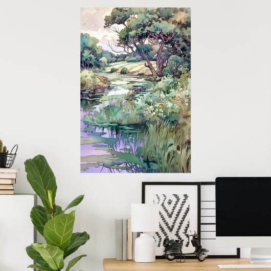 Summer Landscape Watercolor ポスター (ホームオフィス)