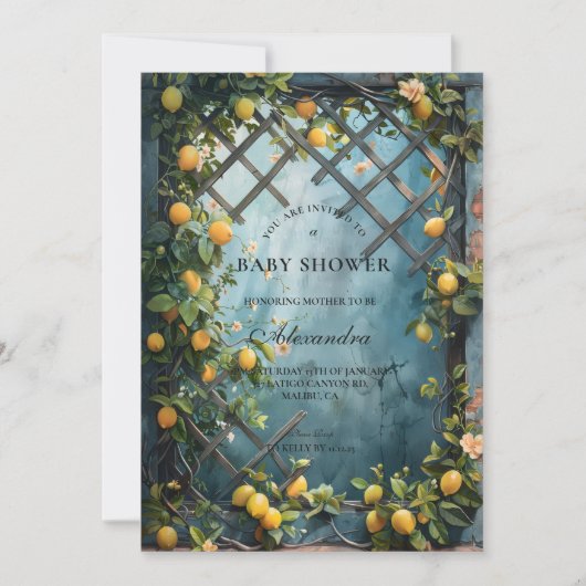 Summer Lemon Blossom Baby Shower 招待状 (正面)