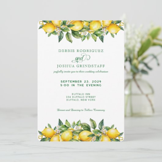 Summer Lemon Citrus Fruit Wedding Invitation  招待状 (スタンド正面)