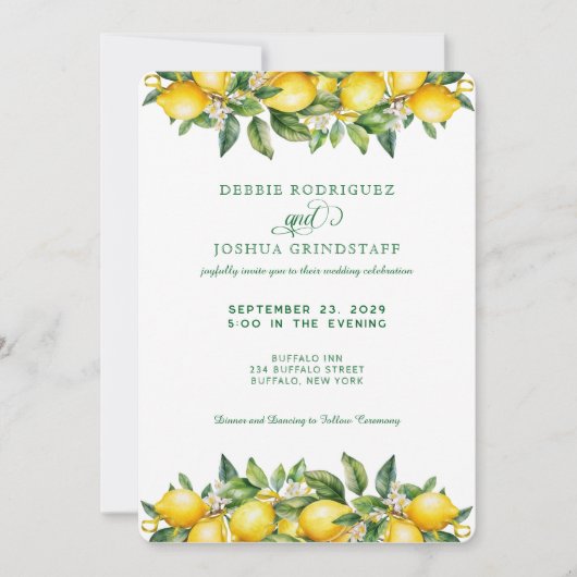 Summer Lemon Citrus Fruit Wedding Invitation  招待状 (正面)