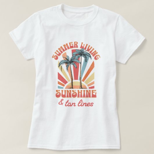 「SUMMER LIVING SUNSHINE & tan lines」 Tシャツ (デザイン正面)