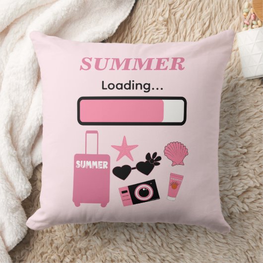 Summer Loading Pink Throw Pillow クッション (ブランケット)