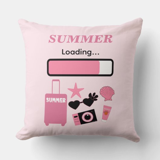 Summer Loading Pink Throw Pillow クッション (正面)