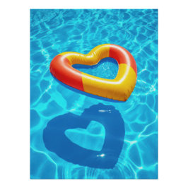 Summer Love Heart Float in Blue Pool ポスター