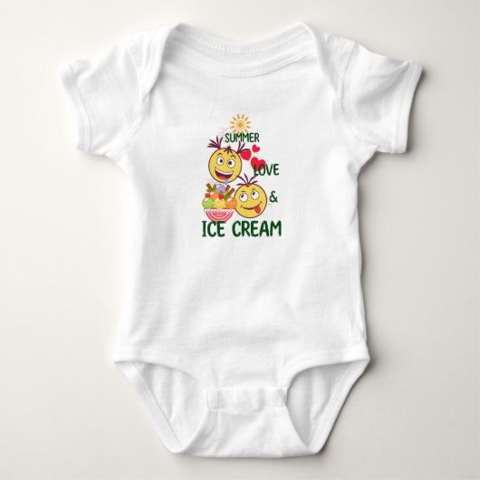 Summer Love Ice Cream Baby Bodysuit - Cute Sun  ベビーボディスーツ (正面)