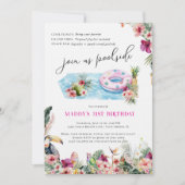 Summer Luau | Tropical Pool Party Birthday 招待状 (正面)