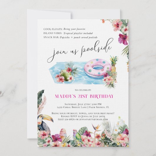 Summer Luau | Tropical Pool Party Birthday 招待状 (正面)