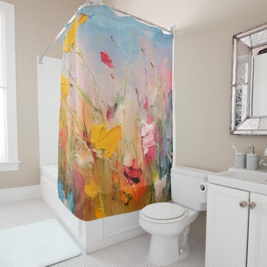 Summer Meadow – Expressive Abstract Wildflowers シャワーカーテン (インサイチュ)