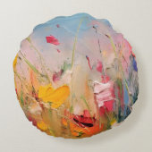 Summer Meadow – Expressive Abstract Wildflowers ラウンドクッション (裏面)