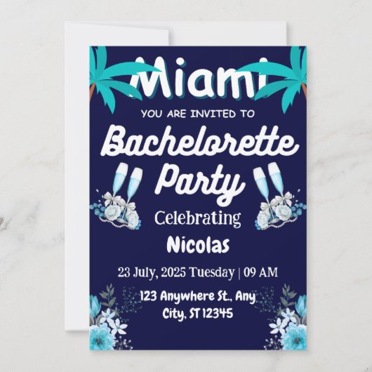 Summer Miami Weekend Beach Bachelorette Party  招待状 (正面)