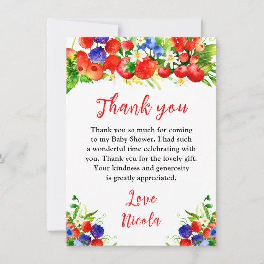 Summer Mixed Berries Baby Shower サンキューカード (正面)