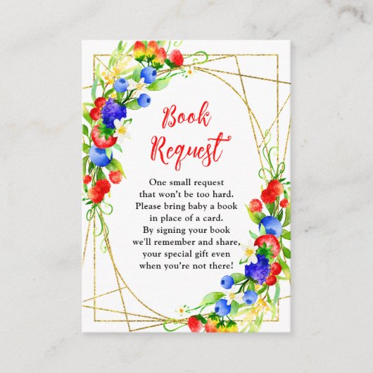 Summer Mixed Berries Baby Shower Book Request エンクロージャーカード (正面)