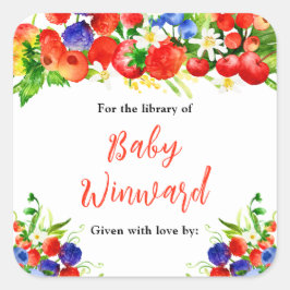Summer Mixed Berries Baby Shower Bookplate スクエアシール