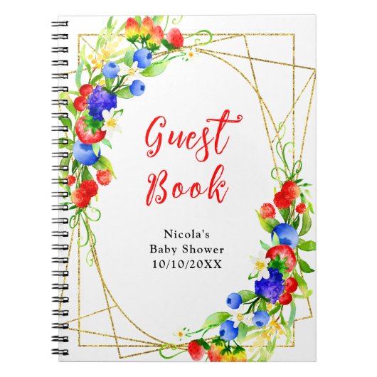 Summer Mixed Berries Baby Shower Guest Book ノートブック (正面)