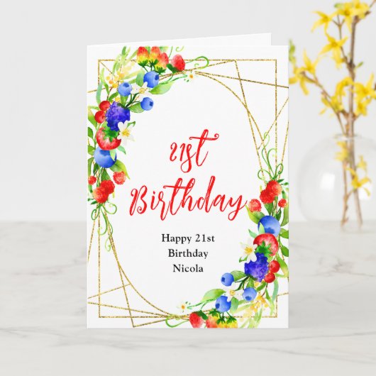 Summer Mixed Berries Birthday カード (黄色い花)