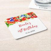 Summer Mixed Berries Birthday スクエアペーパーコースター (アングル)