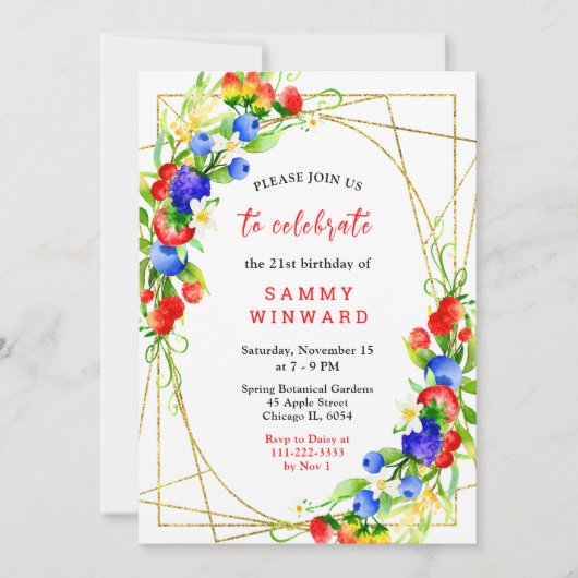 Summer Mixed Berries Birthday 招待状 (正面)