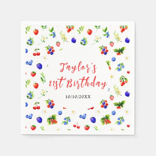 Summer Mixed Berries Birthday Party スタンダードカクテルナプキン (正面)