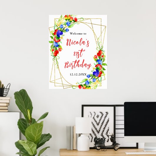 Summer Mixed Berries Birthday Welcome ポスター (ホームオフィス)
