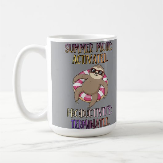 Summer Mode Activated – Cartoon Sloth on Donut – コーヒーマグカップ (左)