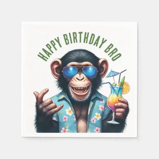 Summer Monkey Happy Birthday Bro Summer Vibes スタンダードカクテルナプキン (正面)