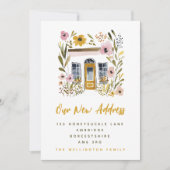 Summer Mustard Yellow & Pink Floral House Moving 案内状 (正面)