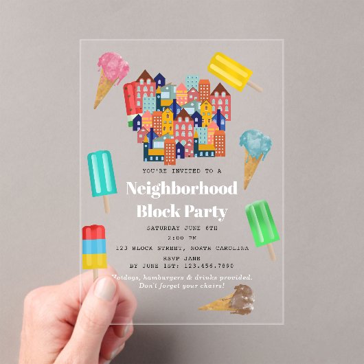 Summer Neighborhood BBQ Block Party アクリル招待状 (インサイチュ (ポータブル))