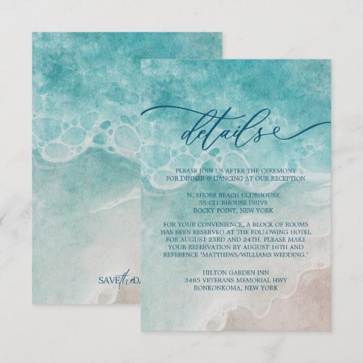 Summer Ocean Blue Beach Elegance エンクロージャーカード (正面/裏面)