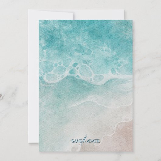 Summer Ocean Blue Beach Elegance Save the Date (裏面)