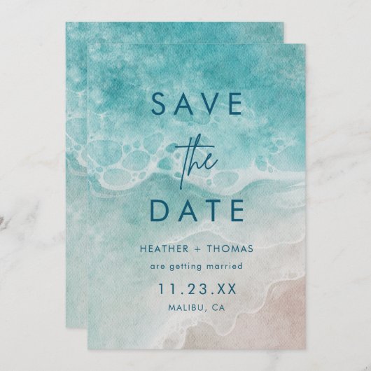 Summer Ocean Blue Beach Elegance Save the Date (正面/裏面)