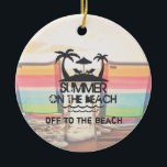 Summer on the  Beach | Personalized セラミックオーナメント<br><div class="desc">Lovely Summer Beach Vacations design.
Beautiful beach,  ocean waves,  colorful sunbeds and a summer badge with palm trees,  umbrella,  waves and summer on the beach text.
Personalize by changing or deleting the text.
You can also change the background picture with one of your favorite summer photos.</div>
