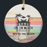 Summer on the  Beach | Personalized セラミックオーナメント<br><div class="desc">Lovely Summer Beach Vacations design.
Beautiful beach,  ocean waves,  colorful sunbeds and a summer badge with palm trees,  umbrella,  waves and summer on the beach text.
Personalize by changing or deleting the text.
You can also change the background picture with one of your favorite summer photos.</div>