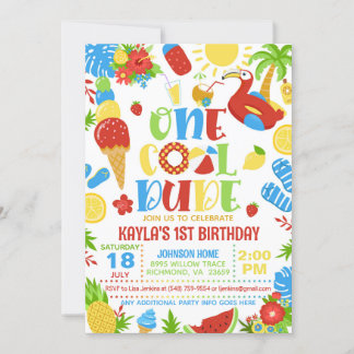 Summer One Cool Dude 1st Birthday Invitation 招待状