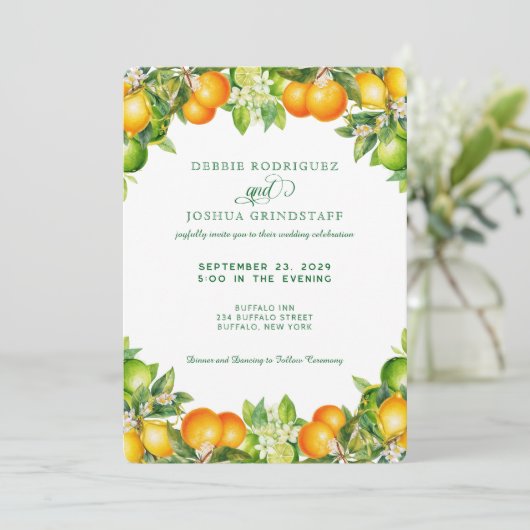 Summer Orange Citrus Fruit Wedding Invitation  招待状 (スタンド正面)