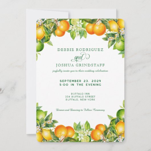 Summer Orange Citrus Fruit Wedding Invitation  招待状 (正面)