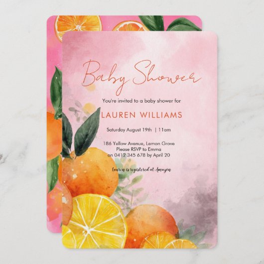 Summer Oranges Baby Shower invitation 招待状 (正面/裏面)