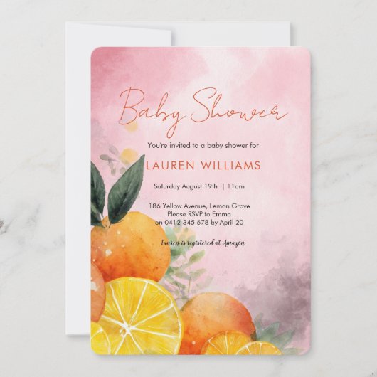 Summer Oranges Baby Shower invitation 招待状 (正面)