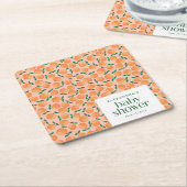 Summer Oranges Fruit Pink Baby Shower Custom スクエアペーパーコースター (アングル)