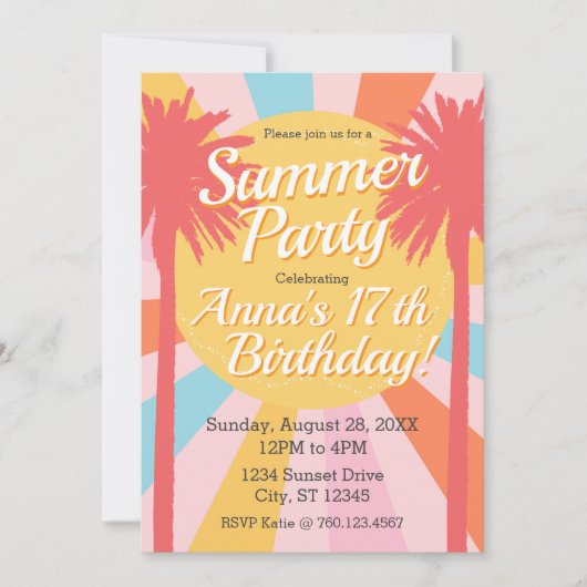 Summer Palm Birthday Invitation 招待状 (正面)