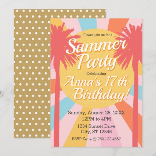 Summer Palm Birthday Invitation 招待状 (正面/裏面)