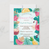 Summer, PalmLeaf，フラミンゴ，フルーツ除・売却パーティー 招待状 (正面)
