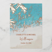 Summer Palms海フォトオーバーレイ結婚の感謝 箔招待状 (正面)