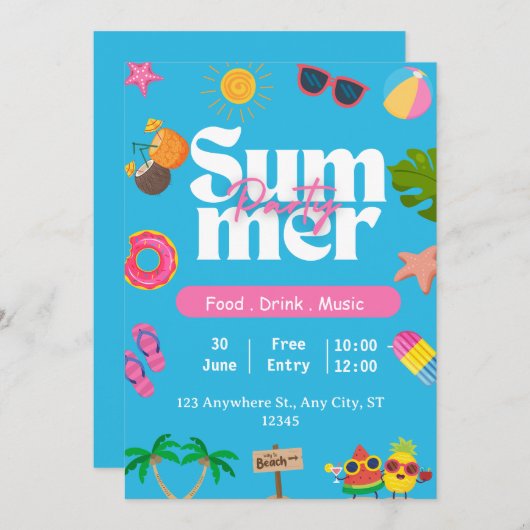 Summer Party Beach 招待状 (正面/裏面)
