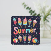 Summer Party Fun Graphics On Black 招待状 (スタンド正面)