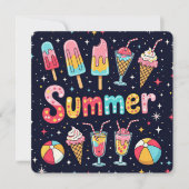 Summer Party Fun Graphics On Black 招待状 (正面)